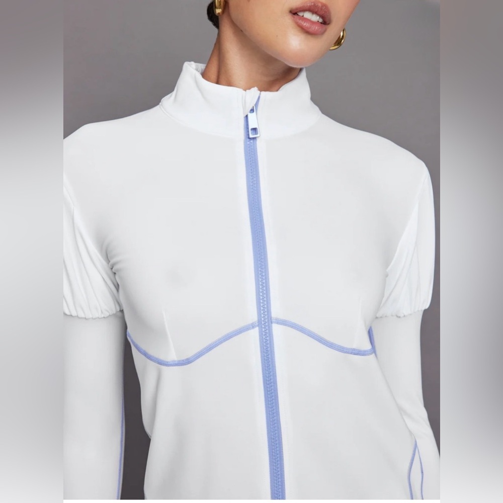 Carbon38 Puff Sleeve Full Zip Top White & Sweet Lavender Size XS Like New! - Picture 4 of 12